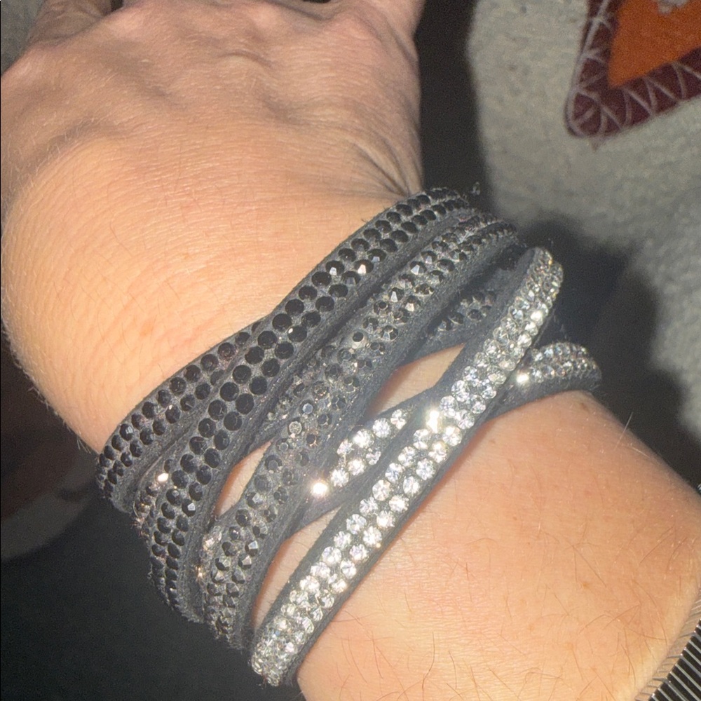✨ Black Crystal Wrap Bracelet – Multi-Row Cuff | Never Worn